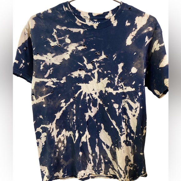 Gildan Other - Awesome AGED WORN Vintage Blue Tie Dye Distressed Men’s M T-Shirt SKATE Holes
